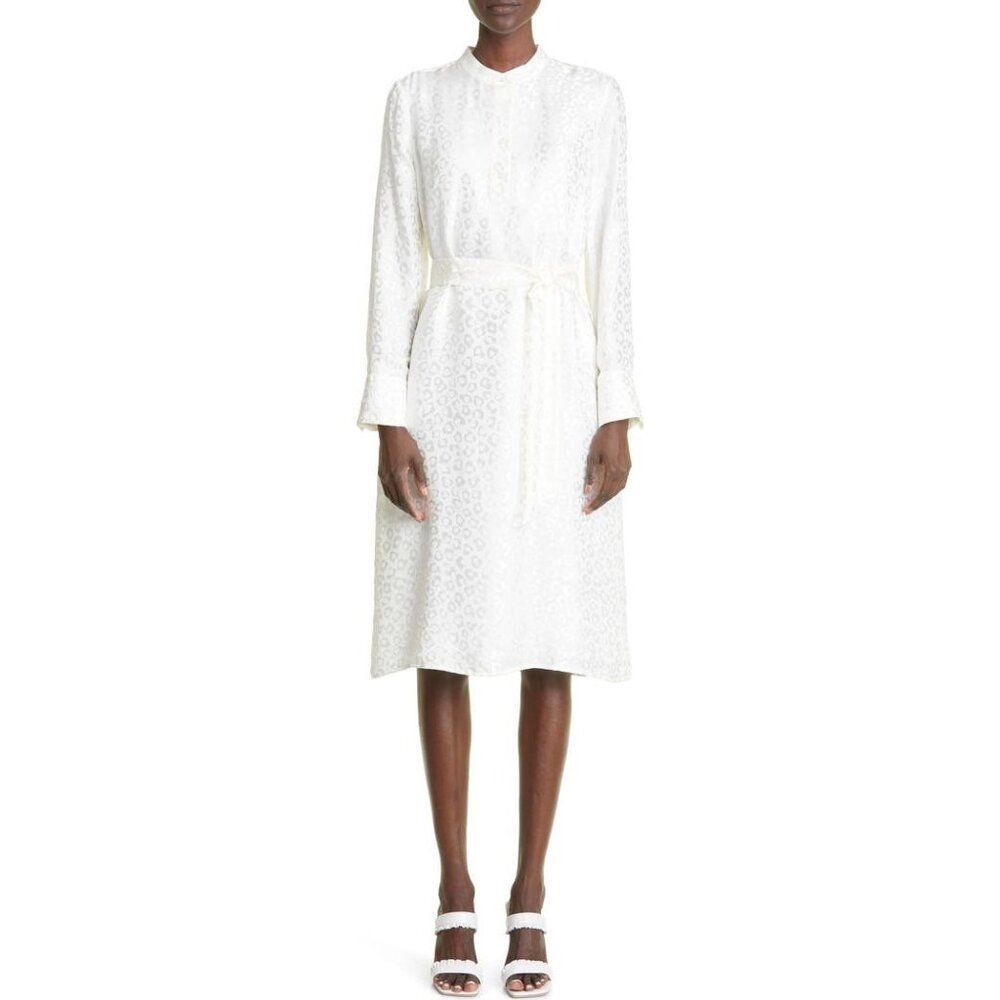 NEW ST JOHN Collection Leopard Jacquard Long Sleeve Shirtdress SIZE 6
